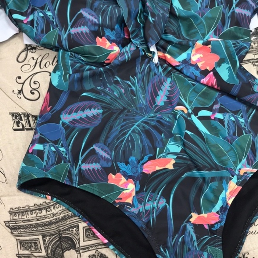 Nicole Miller Ruffled Cold Shoulder Swimsuit - Picture 5 of 7